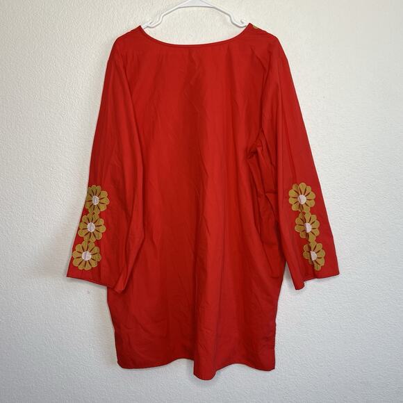 Frances Valentine 1X Dress Goldie Tunic Kaftan Embroidered Floral MOD Retro B12 - Picture 8 of 11